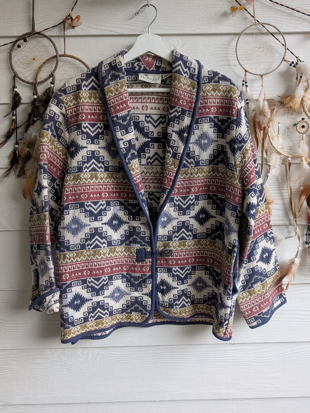 Vintage Flashback Southwestern Aztec Patterned Tapestry Jacket L